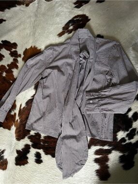 Women's Brown Check Tie-Neck Blouse